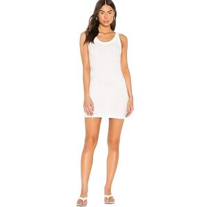 MONROW Scoop Neck Tank Mini Dress White XS Ribbed Tencel Stretch USA
